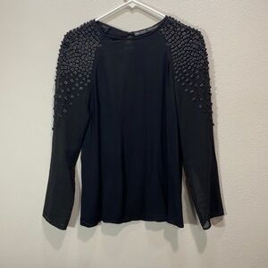 Zara black blouse with faux leather detail embellishments‎